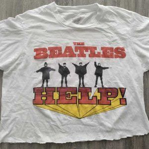 The BEATLES Help! Oversized Women's CROP TOP SHIRT Vintage Distressed Style MED